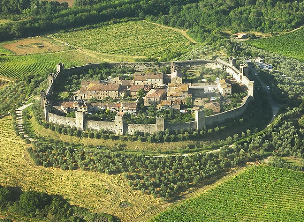 View from above of Monteriggioni, Tuscany