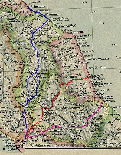 The Via Salaria, marked in red (wikimedia)