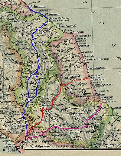 Salaria The Via Salaria, marked in red (wikimedia)