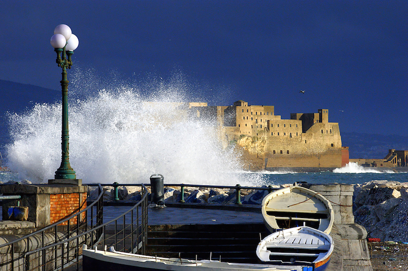 Seaside and Castel dell'Ovo in Naples. 