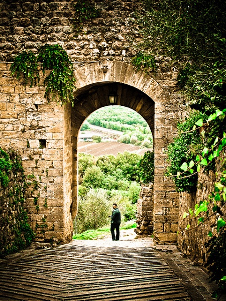 Entrance gate to the castle of Monteriggioni, Tuscany