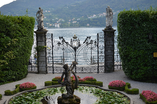 Beautiful view of Lake Como from Villa Carlotta, through its garden