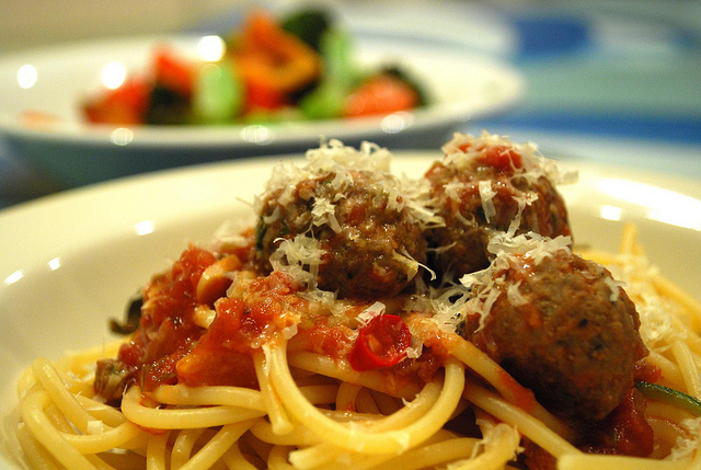 spaghetti and meatballs, a traditional italian american dish
