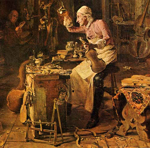 Antonio Stradivari at work in his workshop 