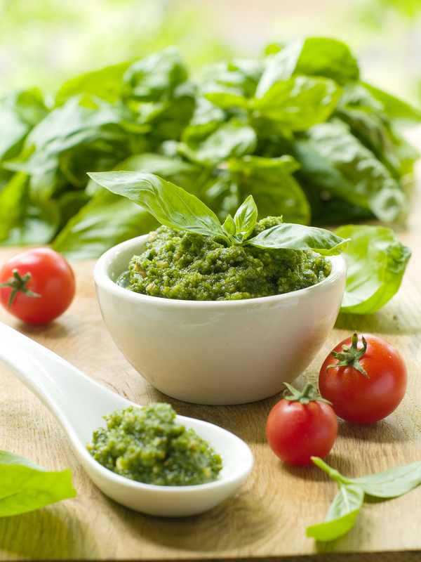 Italian Regional Food: Fresh pesto, made with pine-nuts, basil, olive oil and garlic