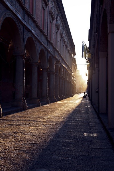 Via Zamboni, the University street, in Bologna