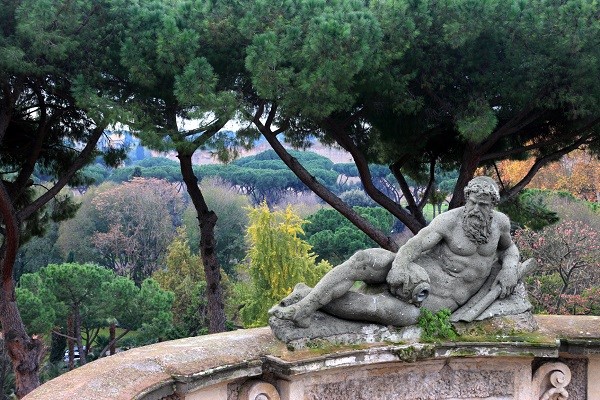 Statue and garden view from Villa Celimontana
