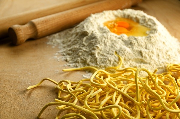 Freshly made spaghetti alla chitarra, pasta all'uovo typical of the Centre of Italy