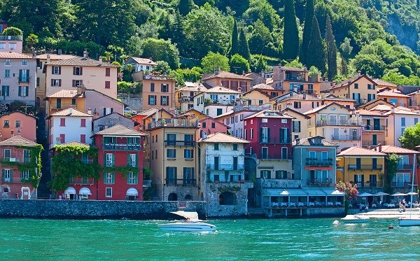Italy viewed from the water: a village by Lake Como 