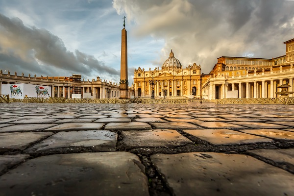 St. Peter's Square and Basilica in the morning in Rome