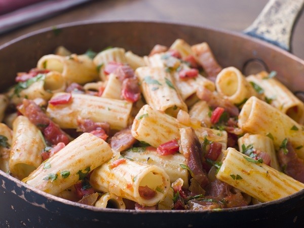 The Rigatoni are a furrowed pasta that goes well with chopped meat and tomato sauce 
