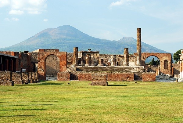 Archeological Area of Pompeii: Ruins and Vesuvius in the background 