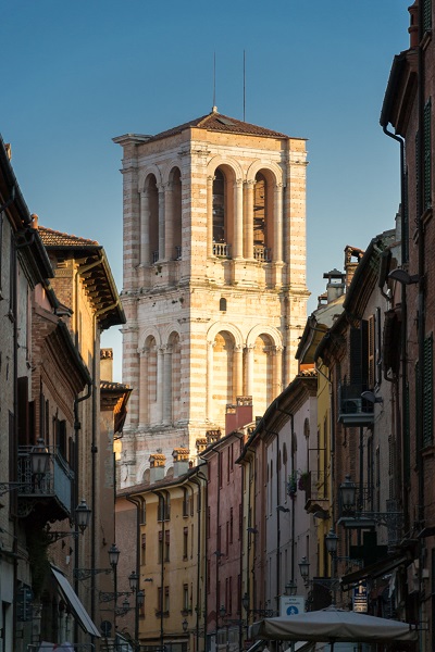 Via Mazzini and the Bell Tower of the Cathedral in Ferrara 