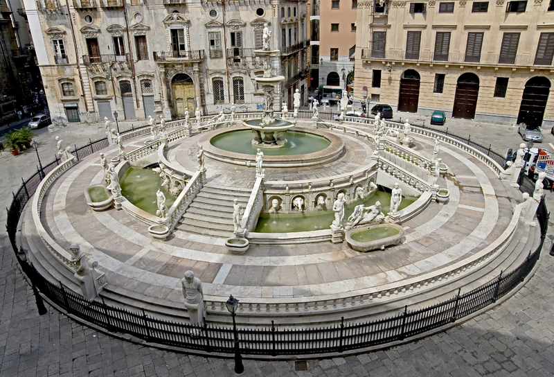 Fountain in Palermo's Piazza della Vergogna, called so because of the ... nakedness of the fountain's statues.