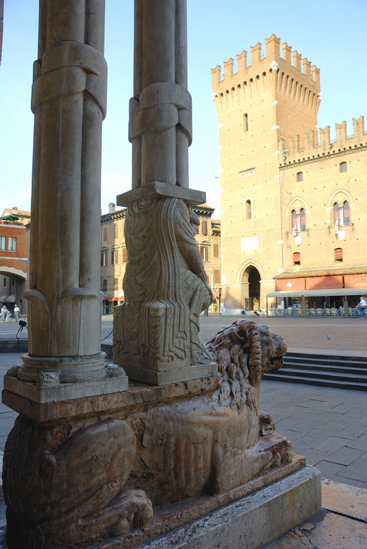 Symbols of Ferrara: lions and tower