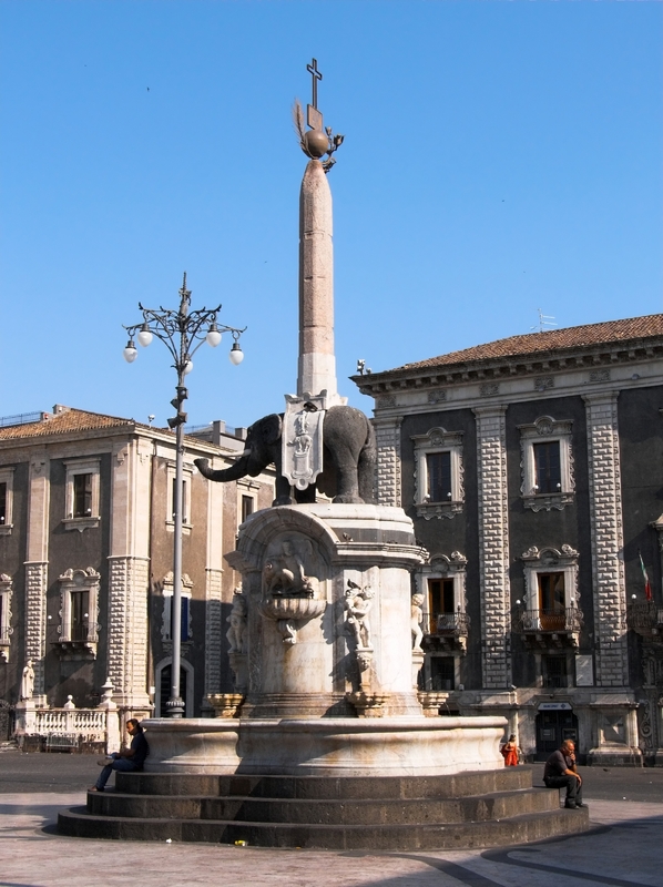 Famous Elephant Fountain in Catania. The elephant is the symbol of the town.