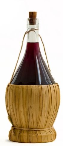 The traditional Chianti bottle