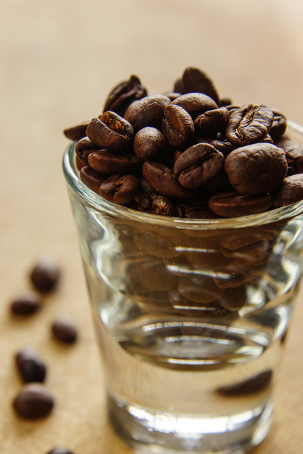 world of italian coffee: coffee beans in a small glass