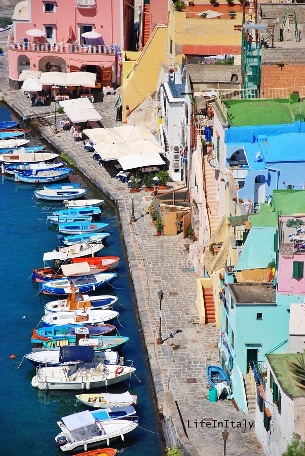 Marina di Corricella viewed from the Belvedere near the Castle in Procida