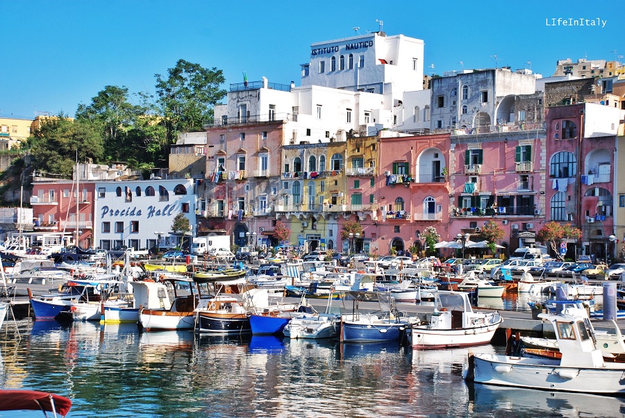The colorful harbor in Procida, Gulf of Naples