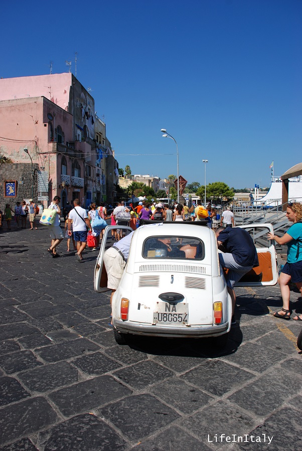 Streets in Procida are quite small, so it's better to squeeze in a Fiat 500