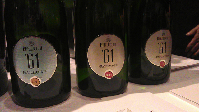 Bottles of Franciacorta, a sparkling wine from Italy