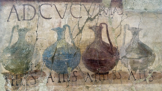 A Roman wine shop sign in Hercolaneum 