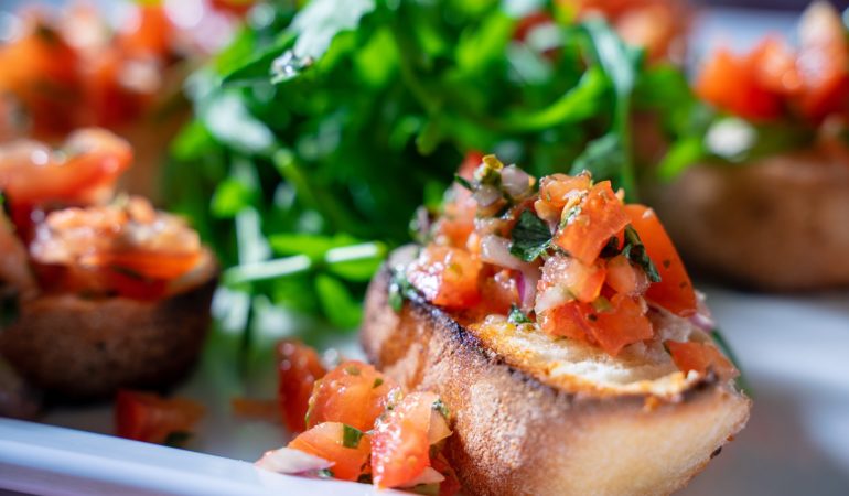 italian food bruschetta with tomatoes and olive oil