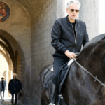 Andrea Bocelli on set for his documentary about the Via Francigena