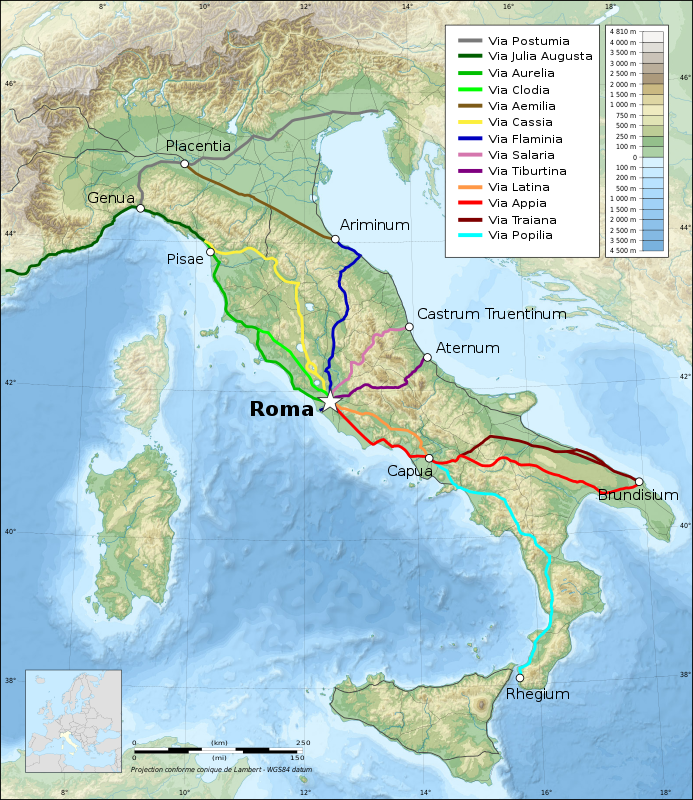 Roman Roads in Italy map