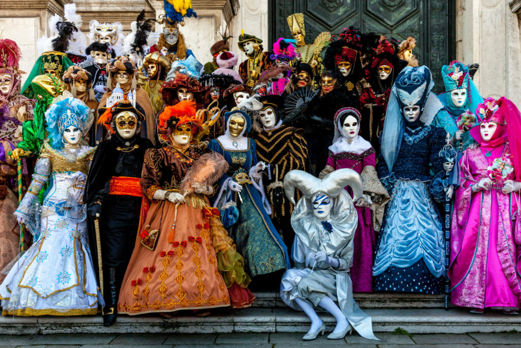 Typical Venetian masks and costumes on show during the carnival