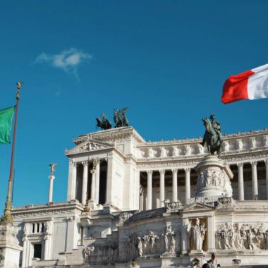 Italy's building with two Italy flags
