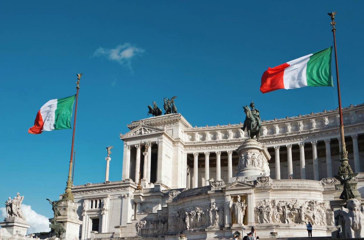 Italy's building with two Italy flags