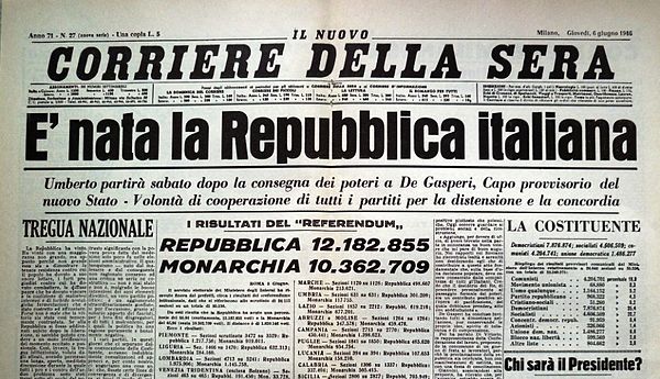 Anniversary of the Birth of the Italian Republic: June 2, 1946