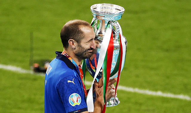 Captain of Italy Giorgio Chiellini carries the trophy after the UEFA EURO 2020 final